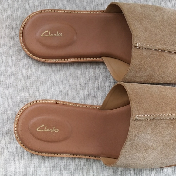 Clarks Karsea Mule Slide Leather Suede Sandal 8.5M Light Tan Suede - Picture 4 of 10